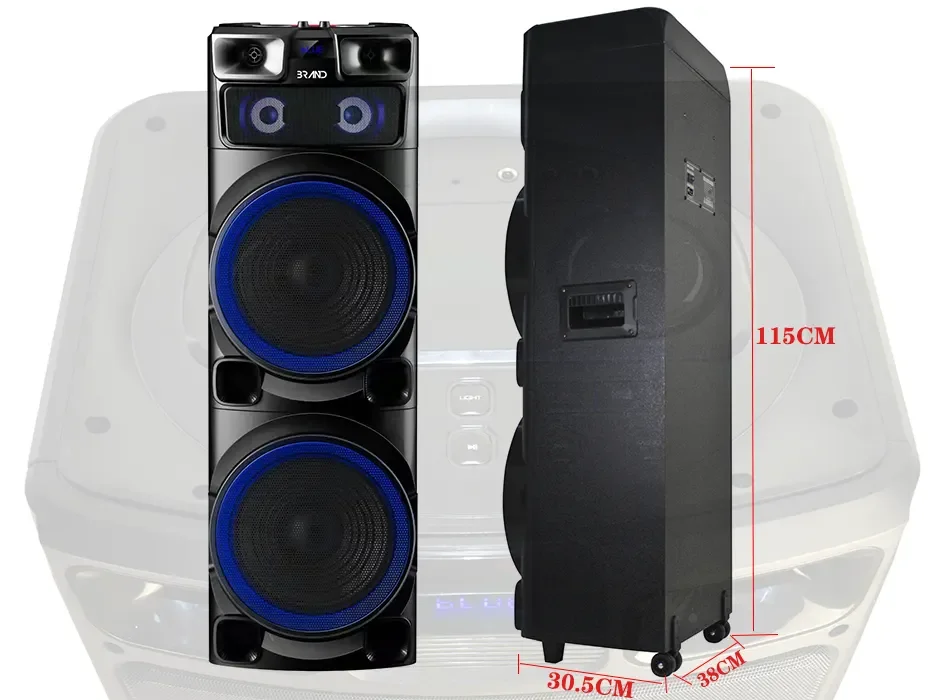 Double 12 Inches True Wireless Blue-Tooth Subwoofer RGB Lights Original HiFi Stainless Steel Bt Portable Party Speaker
