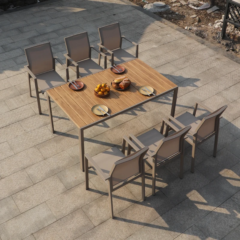 Contracted outdoor furniture chair waterproof and anticorrosive wood plastic wood net cloth courtyard garden balcony