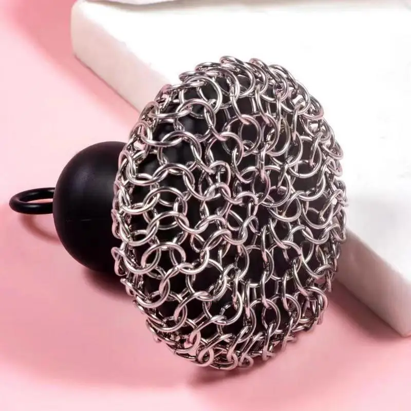 New Design 316 Stainless Steel Chain Mail Silicone Insert Cast Iron Cleaner Chain Mail Scrubber