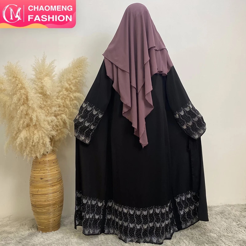 1431# ChaomengFashion Abaya Dubai 2024 Luxury Silver Butterfly Diamond Open Abaya Cardigan Muslim Women Kimono Islamic Clothing