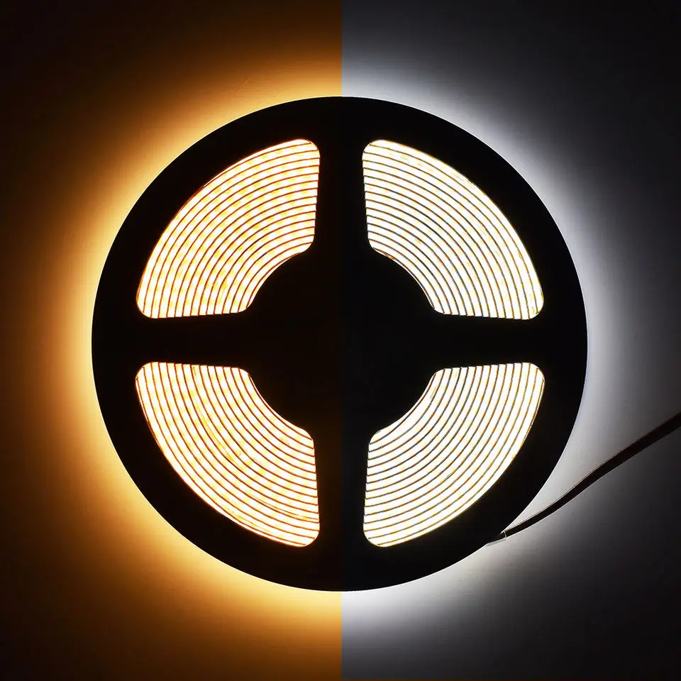 Dual color adjustable color temperature CCT 7+7W 24V 608LEDs 5/8/10mm three-colour LED COB strip light