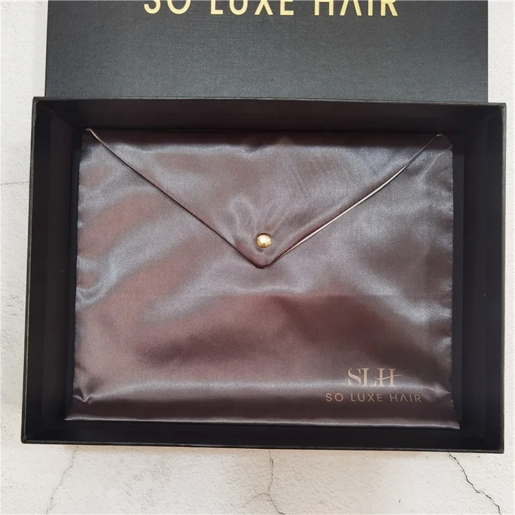 Custom Luxury Silk Bags For Hair Extensions Folding Satin Envelope Pouch For Wedding Hair Accessories Packaging boxes Luxury Wig