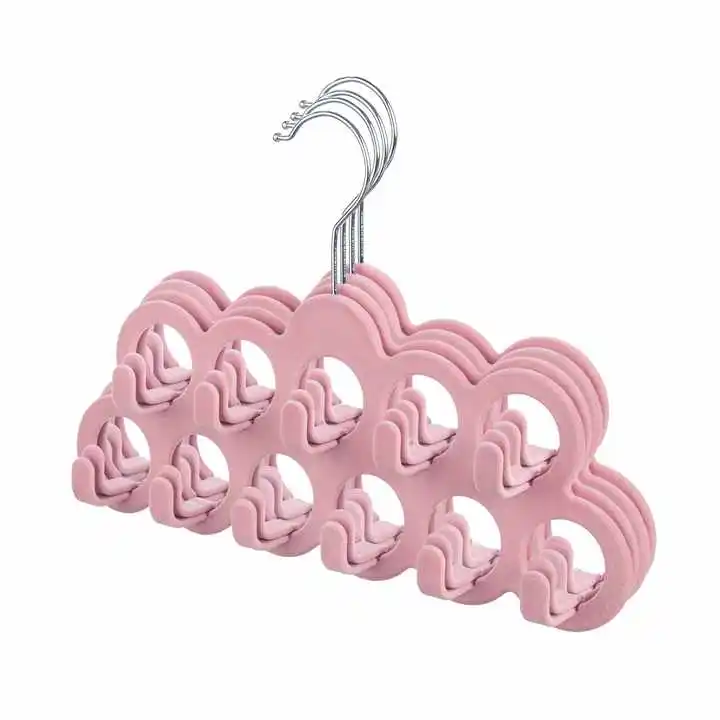 Single Tier Plastic Flocked Belt Hanger Non-Slip Velvet Silk Scarf Rack with Hook Clothing Hijab Hangers Velvet Fabric Hangers