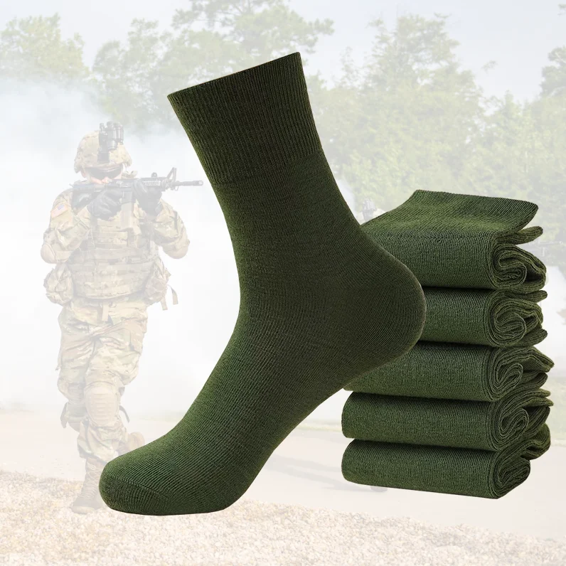 Dark green training socks high quality durable cotton crew socks for Security personnel
