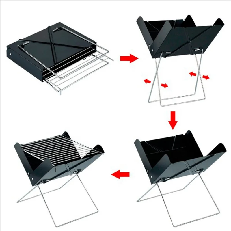 
Indoor Foldable Good Stainless Steel Small Outside Charcoal Bbq Grill Portable Folds Flat On Sale 