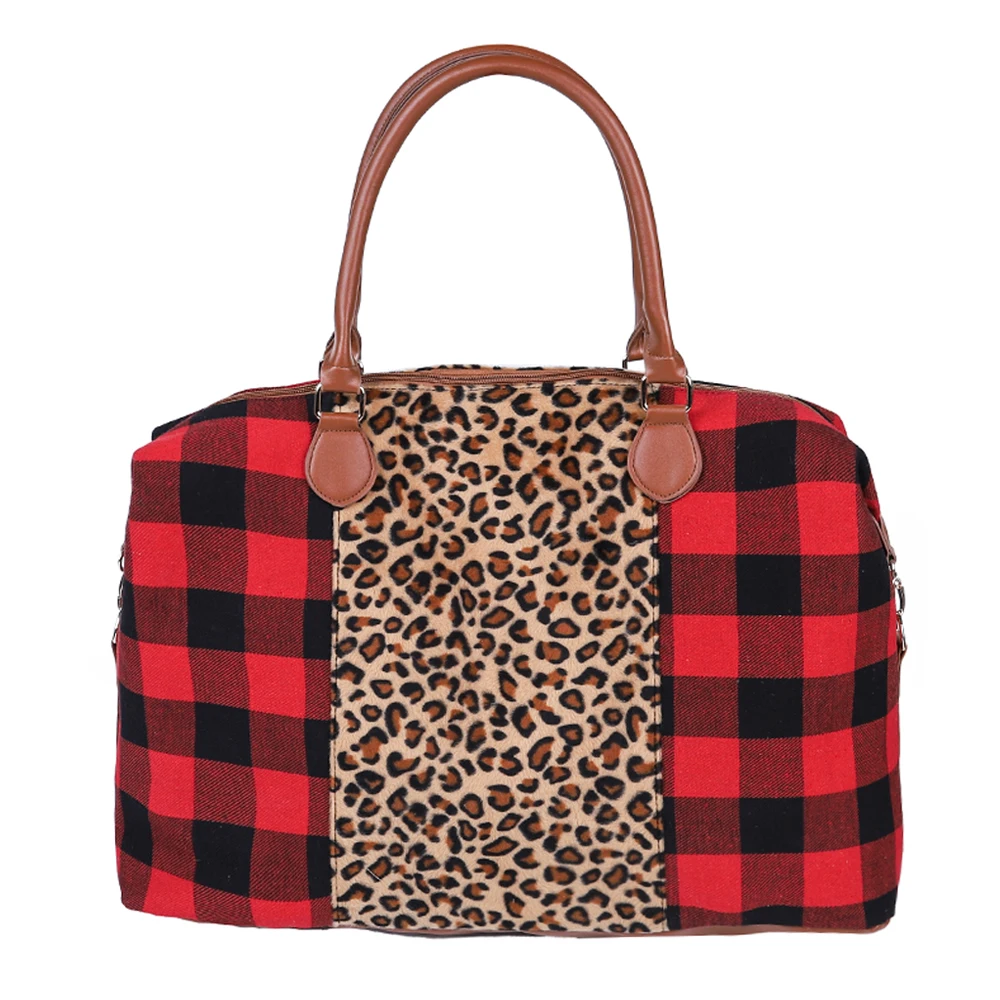 Бесплатная доставка, леопардовая клетчатая Женская дорожная сумка Buffalo, женская большая холщовая спортивная сумка, сумка-тоут с монограммой, сумка на ночь для девочки