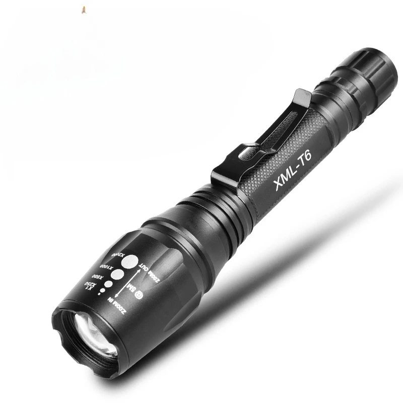 Dual Section T6 Pen Buckle High Power Flashlight LED Long Range Telescopic Zoom Flashlight Handheld Tactical Torch Flashlight
