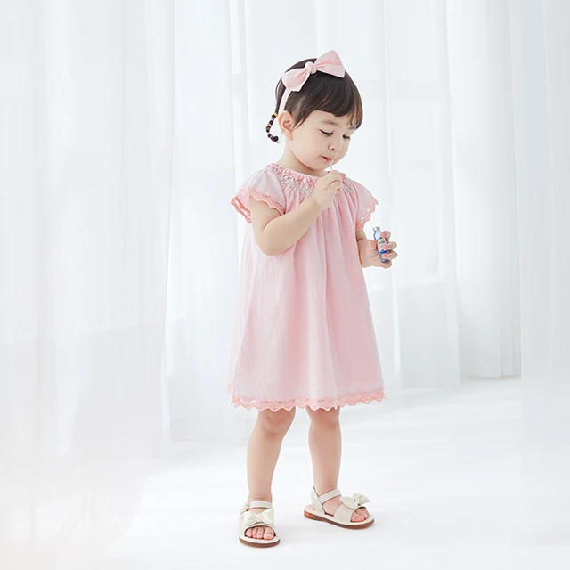 Baby  Dress Girl  Skirt Summer Kid  dress  smocked  embroidery  flare sleeve Princess Dress Clothes