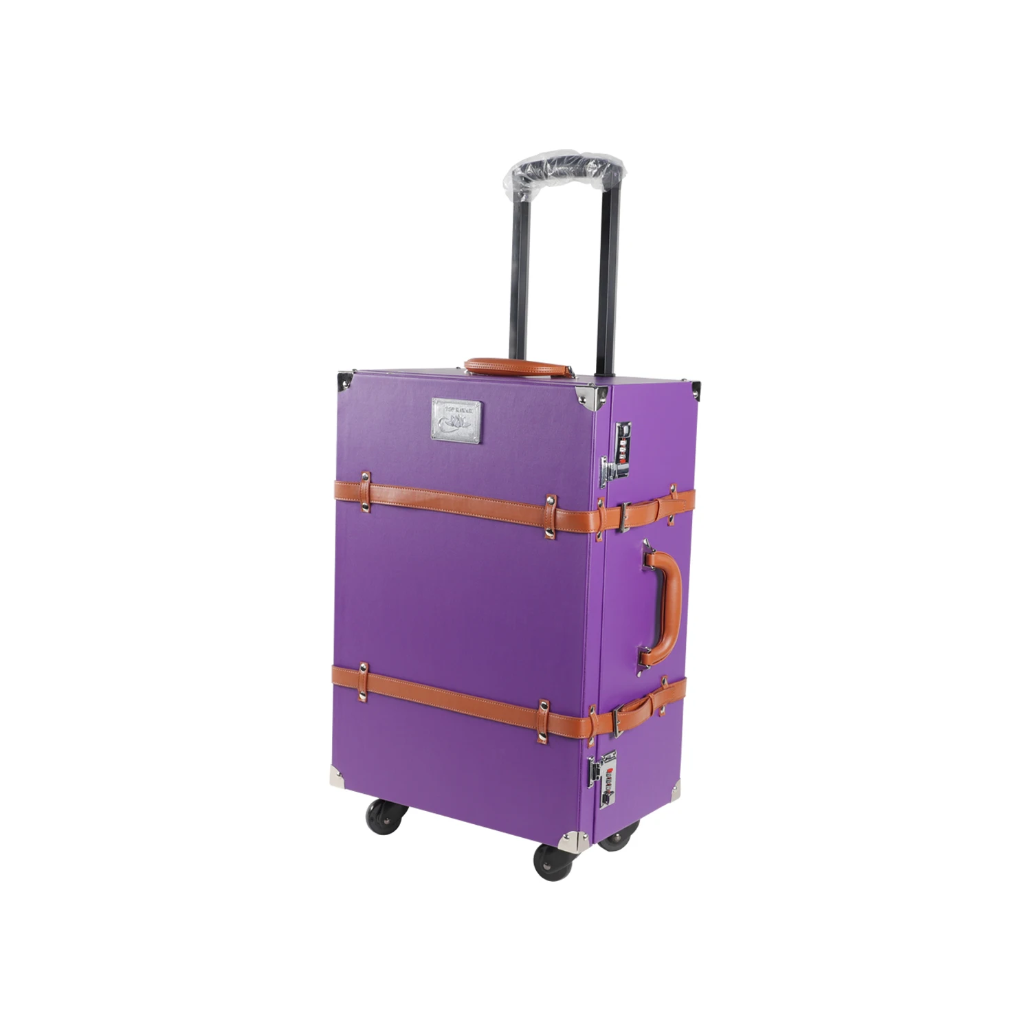 Hot-selling Wholesale Custom  Purple leather luggage  travelling trolley system suitcase with handle