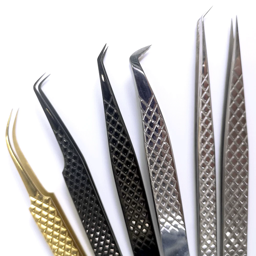 Dasen premium eyelash extensions titanium gold color hook tip straight volume & classic eyelash tweezers custom label