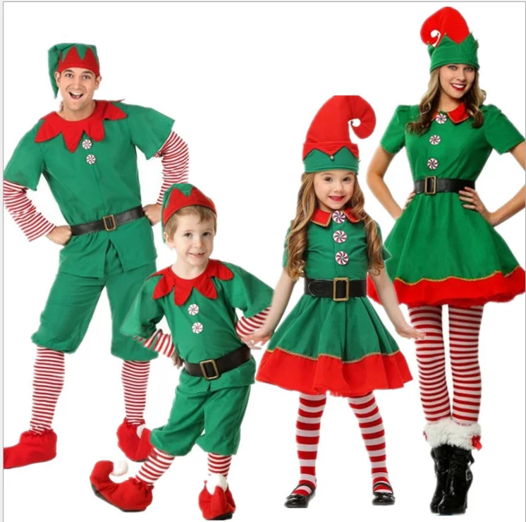 Factory Price Cosplay Christmas Elf Santa Costume Kids Women Dress