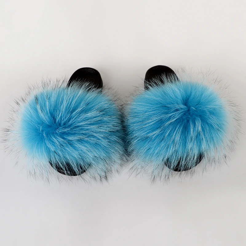 
Cheap Price Mink Fur Brown Color Soft Fox Fur Women Girl Winter Fur Sliders Slippers For Women 