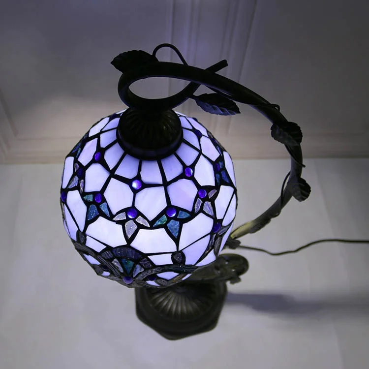LongHuiJing Stained Glass Reading Lamp Table Light Blue Purple Desk Baroque Tiffany Style