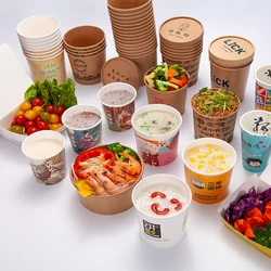 100% Food Grade Eco Disposable Kraft Paper Soup Bowl Cup 6oz Hot Soup Bowls Custom