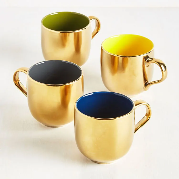 Hot Sell Cocopool Hunan Li-Ling Manufacturer  Wholesale 11oz New Bone China Electroplating Straight Coffee Mug Gift