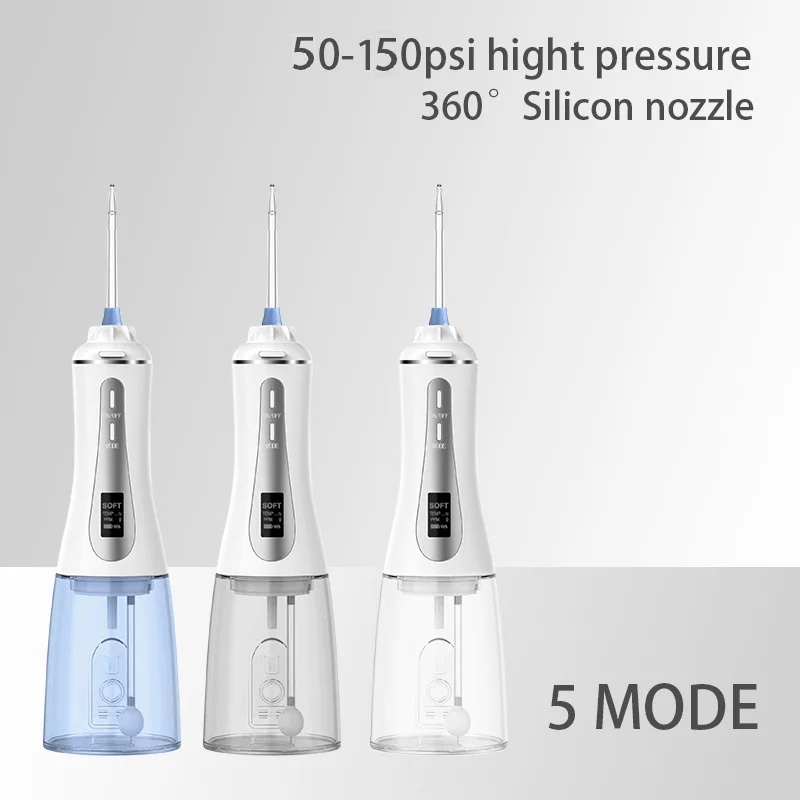 Capacity Rechargeable Dental Hygeine Oral Care Irrigator Water Flosser Teeth Cleaning OLED Display 350ml Portable 30-120 PSI Usb