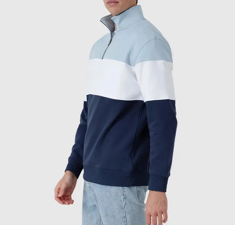 New fashion quater zipper hoodie men orange plain pullover 1/4 zip funnel neck sweatshirt