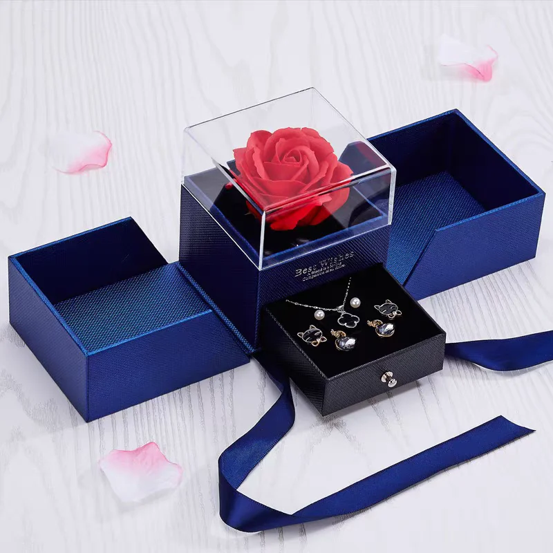 Custom Jewelry Gift Rose Necklace Box With Eternal Flower