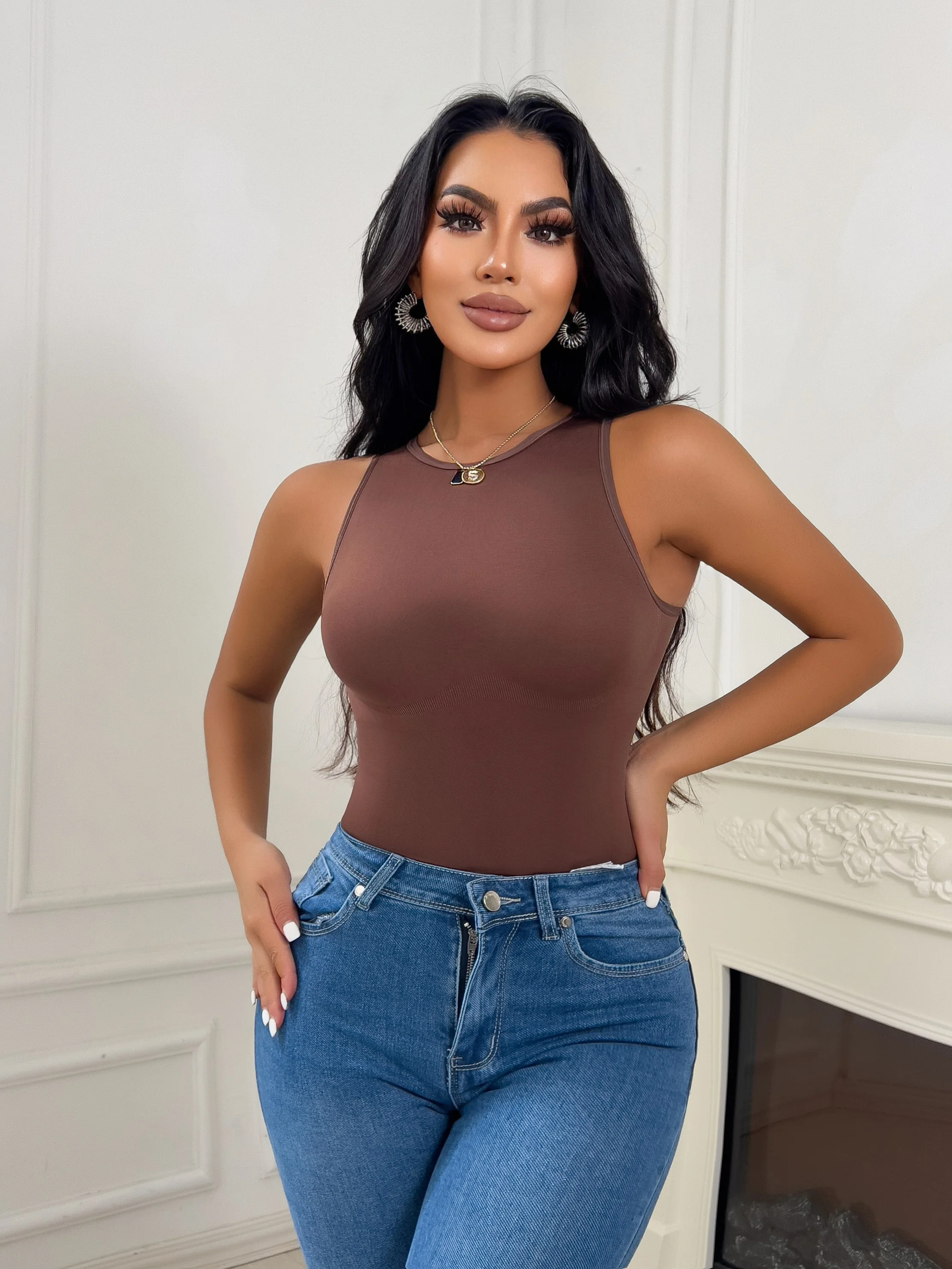 Fashion Seamless round neck Shapewear Tanktop for Women Bodysuits  Daily Wear Wholesale Fabric Supply Plus Size