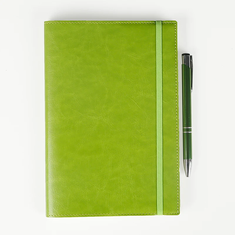 A5 Soft Cover Leather Notebook Cheap Business Planner Diary With Elastic Band Sewing Binding