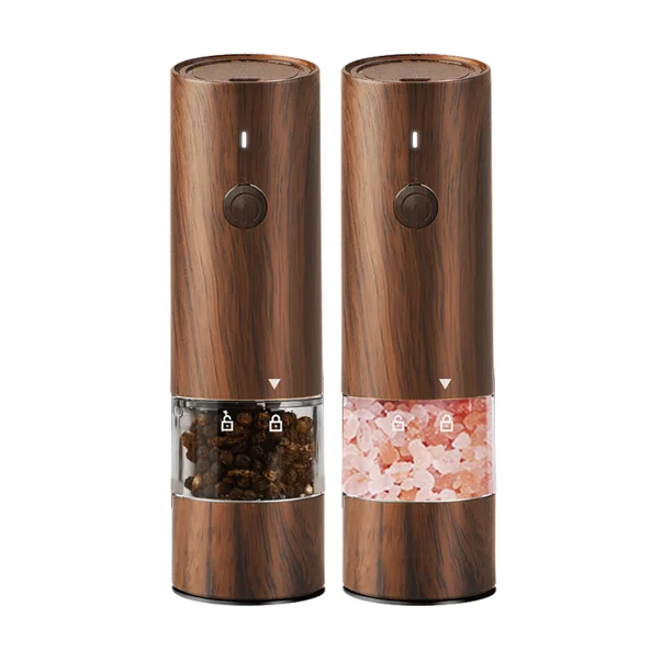 New Wooden Color USB Salt pepper grinder Set Rechargeable Electric Salt and Pepper Mill With light