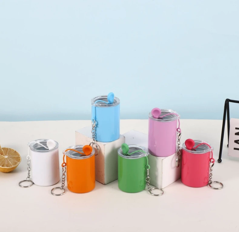 New 3oz 4 OZ stainless steel keychain thermos Cup Cute Thermal sublimation Mini Straight glass Double vacuum small cups