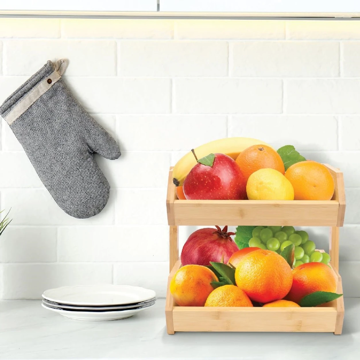 Wholesale Large Bamboo Fruit Basket Bowl Wood Food Basket Storage Rack for Kitchen Countertop Vegetable