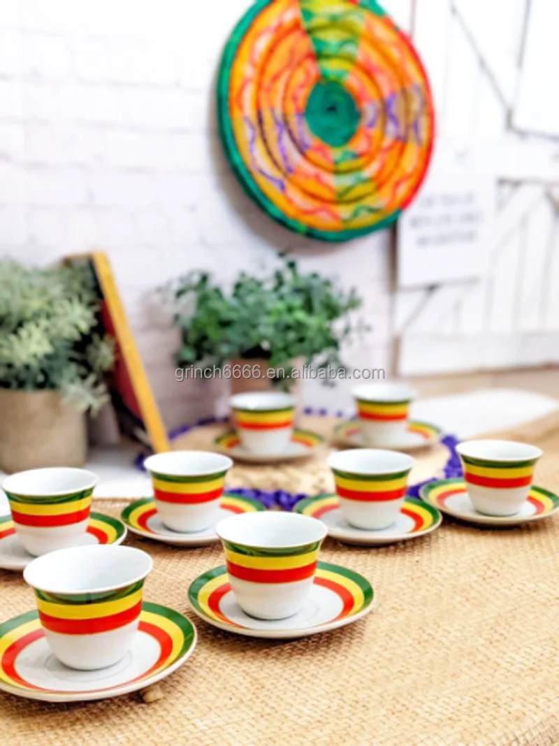 Fine Porcelain 85ml Ethiopian Eritrean Cawa Cup Set Without Handle Stock Coffee Set Ethiopian Coffee Cups Set cups and  saucers