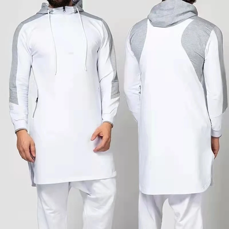 New Design Hoodie Thobe Men Abaya Islamic Clothing Plus Size Winter Long Sleeve Muslim Men Thobe Sweatshirt