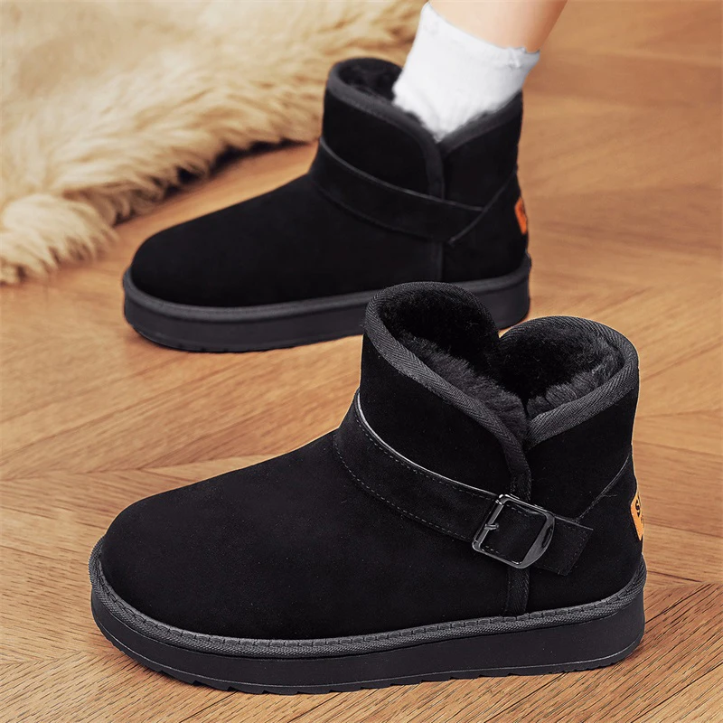 Winter New Snow Boots Korean Fashion Warm and Comfortable Mid Top Cotton Shoes with Buckle and Plush Thickened Short Boots