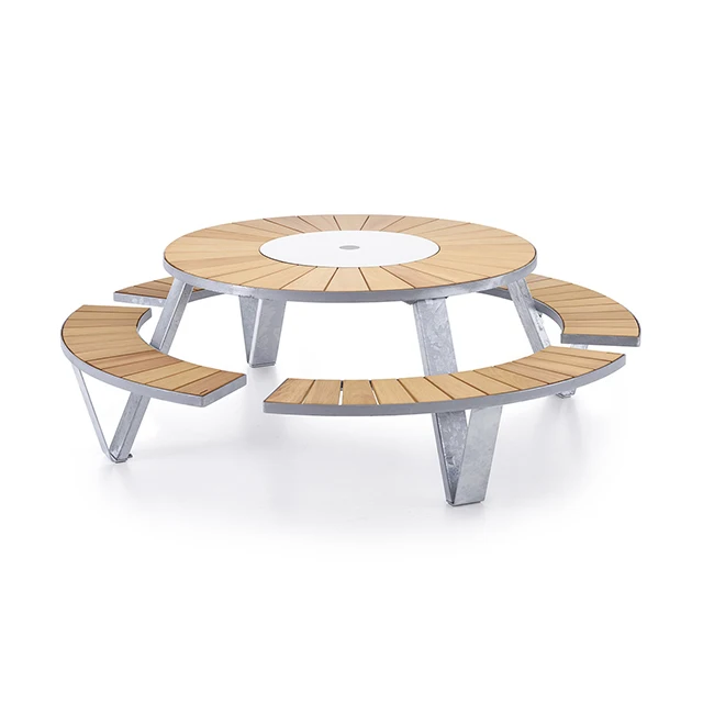 Outside restaurant commercial Plastic wood table bench outdoor round picnic table garden sets table with chair