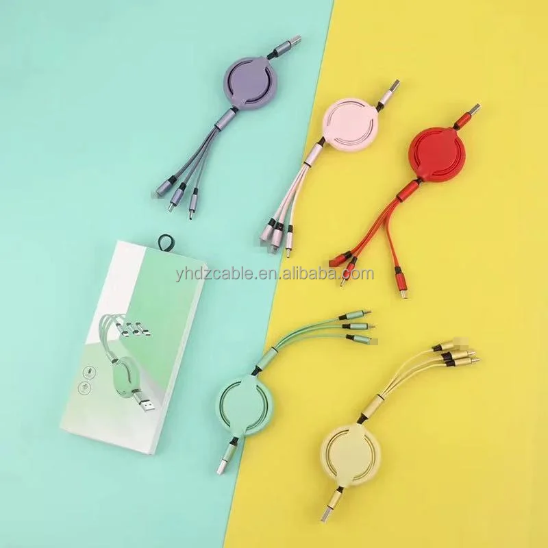 One drag three telescopic data cable three in one charging cable 3A Liquid Silicone  for Huawei type-c for iphone USB cable