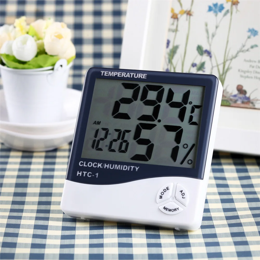 HTC-1 HTC-2 Indoor Room LCD Electronic Temperature Humidity Meter Digital Thermometer Hygrometer Weather Station Alarm Clock