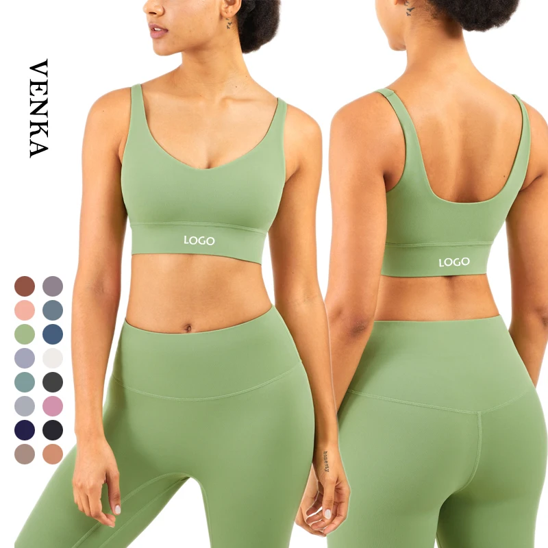 Women Fitness TOP Soft Nylon Spandex Sports Bra High Impact V Neck U Back Breathable Yoga Sports Bra FOR Women