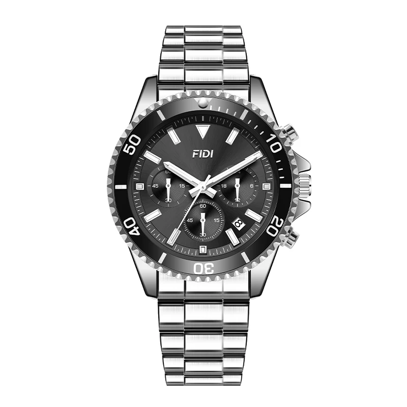 FIDI Fashion Mens Watches for Men Sport Waterproof Stainless Steel Quartz Watch Luxury Man Business Luminous Clock