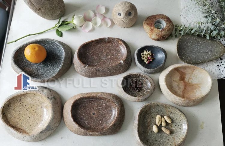 river stone bowl and trays