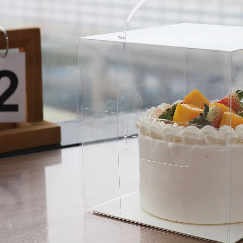 2 - 8 Inch Mini Dessert Package Container High Clear Plastic Cake Box With Handle And White Paper Plate