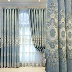 Luxurious European Chenille Embroidered Curtain Ready Made Embroidery Blackout Curtains For Living Room Dining Room