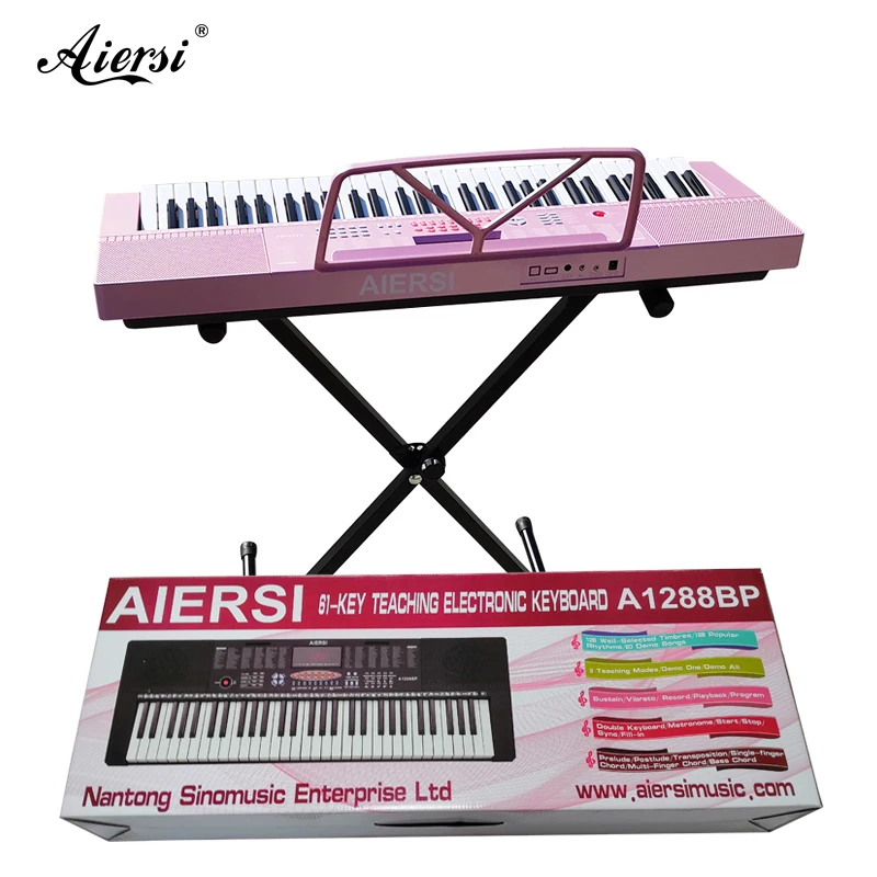 Aiersi Brand China Cheap 61 Keys Electronic Organ Toys Digital Keyboard Instruments Funny Pink Learning Piano For Kids