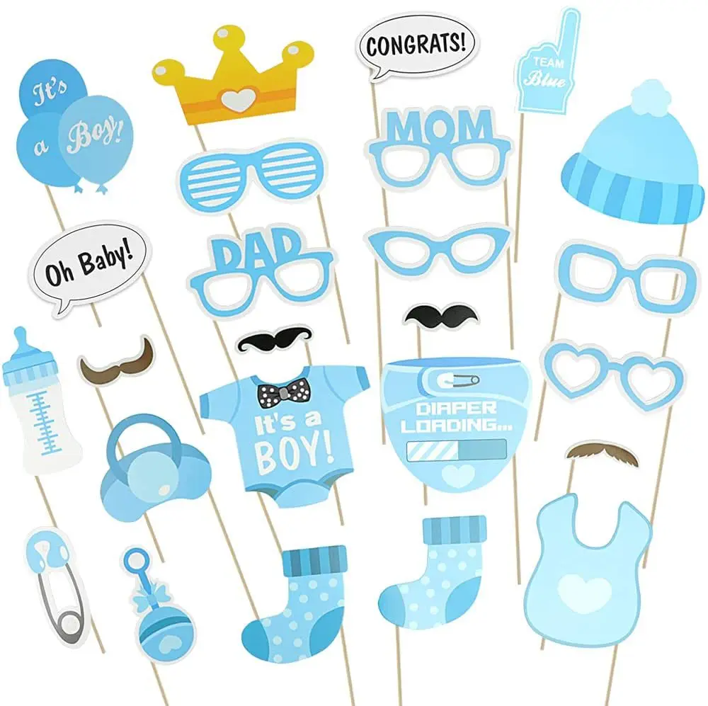 Spot Baby Shower 25-piece Set Blue/pink Boy or Girl DIY Photo Props Baby Gender Reveal Gift First Birthday Favor Photo Props
