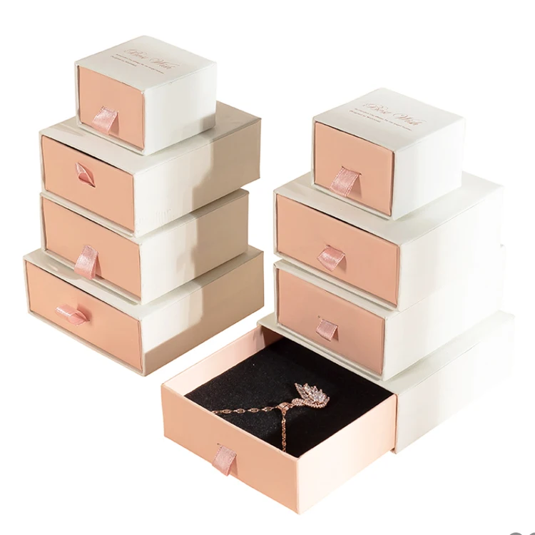Luxury custom Personalized logo Sliding Pull Out Cardboard gift jewelry Packaging box colorful jewelry drawer Paper Boxes