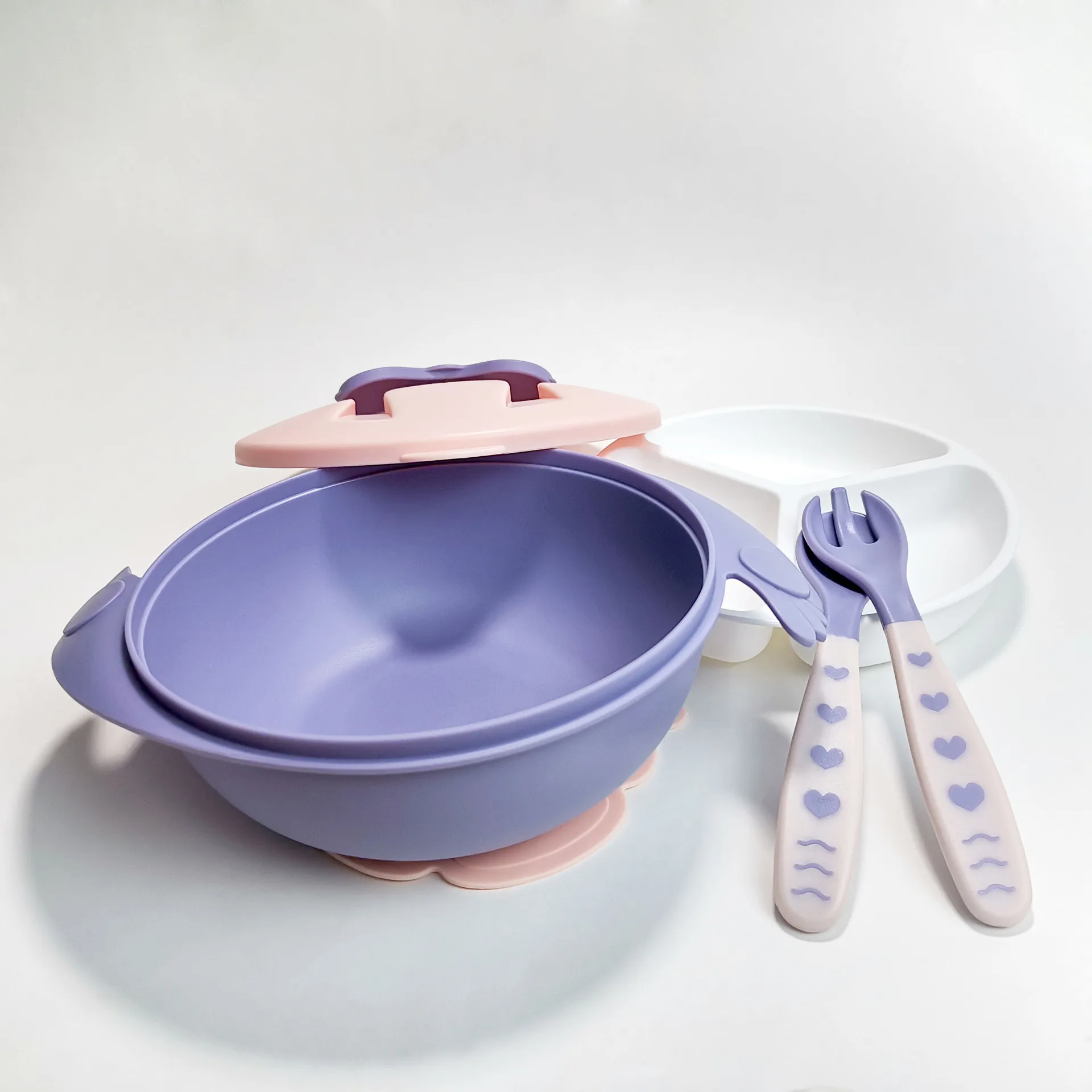 Baby Silicone Tableware Set Kids Infant Cartoon Dining Plate Bowl Spoon Fork Baby food bowl special small bowl Factory wholesale