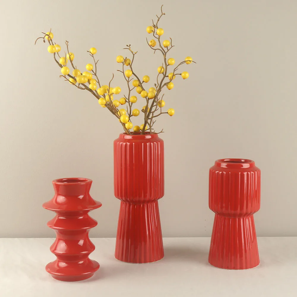 Wedding Party Celebration Red Ceramic Flower Vase Home Hotel Restaurant Decor Decoration