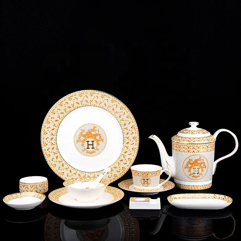 Luxury H Bone china Gold Plate Porcelain for Wedding Restaurant Vintage Ceramic Charger Plate