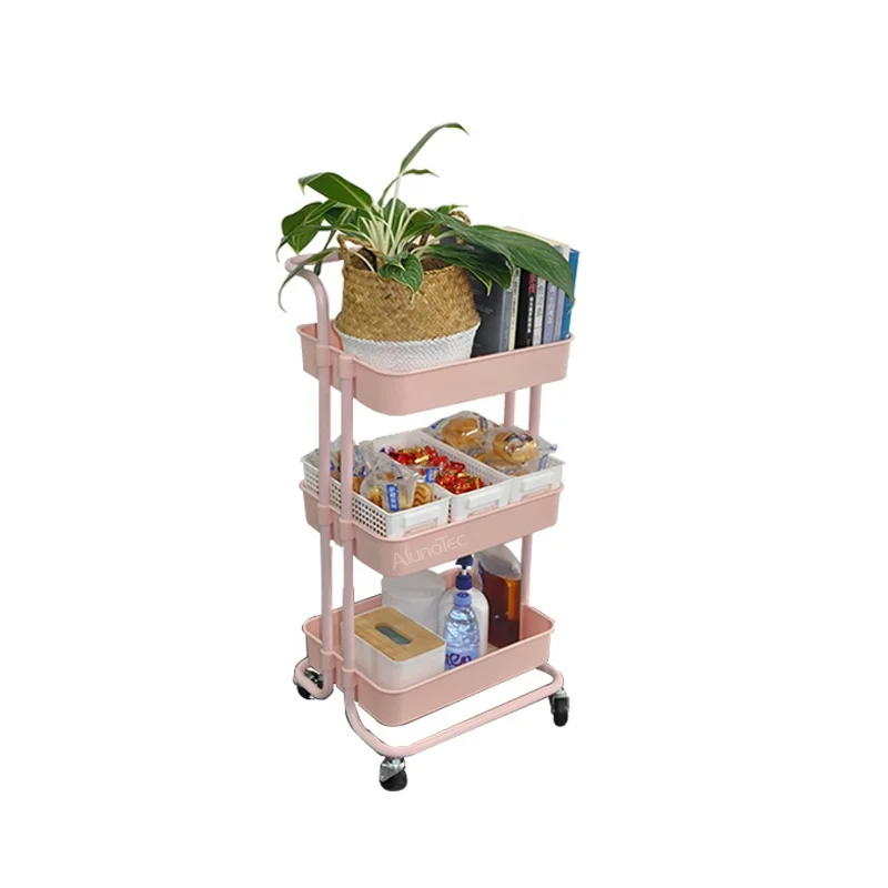 3 Tier Storage Rack Rolling Cart Utility Trolley With ABS Plastic Basket