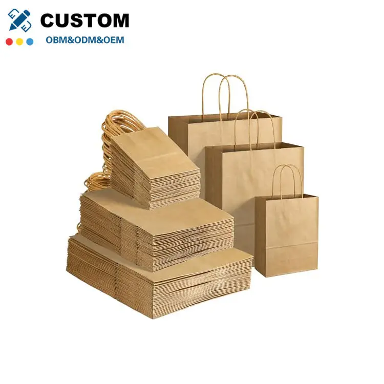 OEM OBM Kuoshi Customizable Biodegradable Logo Printed Disposable Restaurant Food Carry Kraft Paper Bag With Logo