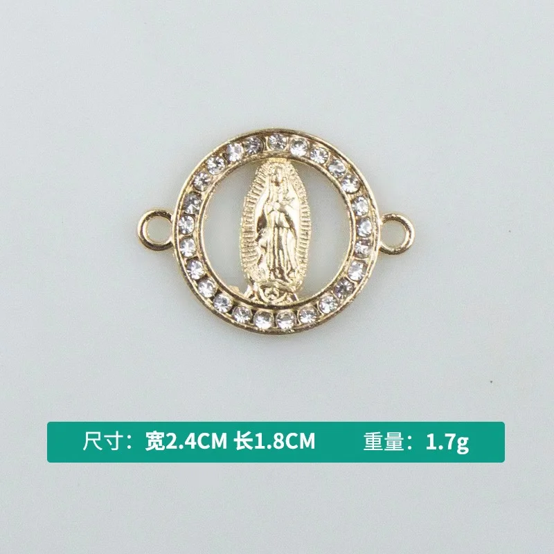 China Manufacturer Jewelry Findings Virgin Mary Connector 18k Gold Plated Cubic Zircon Accessory for Bracelets