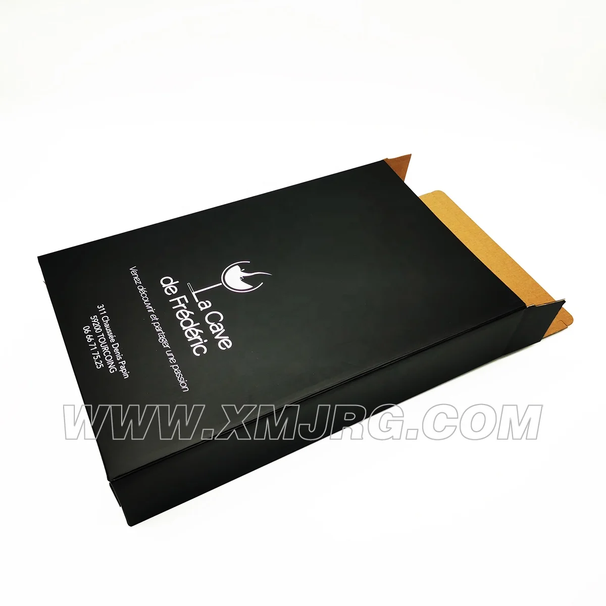 Custom Logo Black Paper Box Foldable Corrugated Board Packaging Box For Two Bottle Wine Vin Rouge Packing