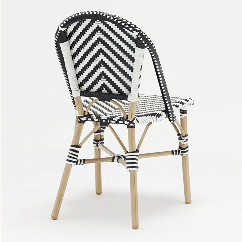 Cheap french style rattan chairs black white color aluminium rattan bistro chair for sale