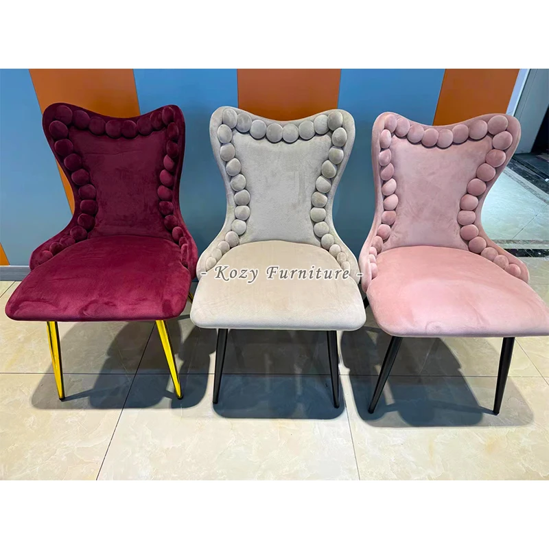 Contemporary Style Dining Chair Upholstered in Velvet with Tufted Design Iron Frame for Living Room or Kitchen